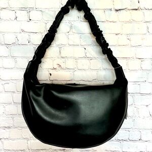 AMERAI Black Italian Leather Large Half Moon Shoulder Bag—NWT